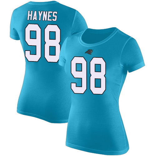 Carolina Panthers Blue Women Marquis Haynes Rush Pride Name and Number NFL Football #98 T Shirt